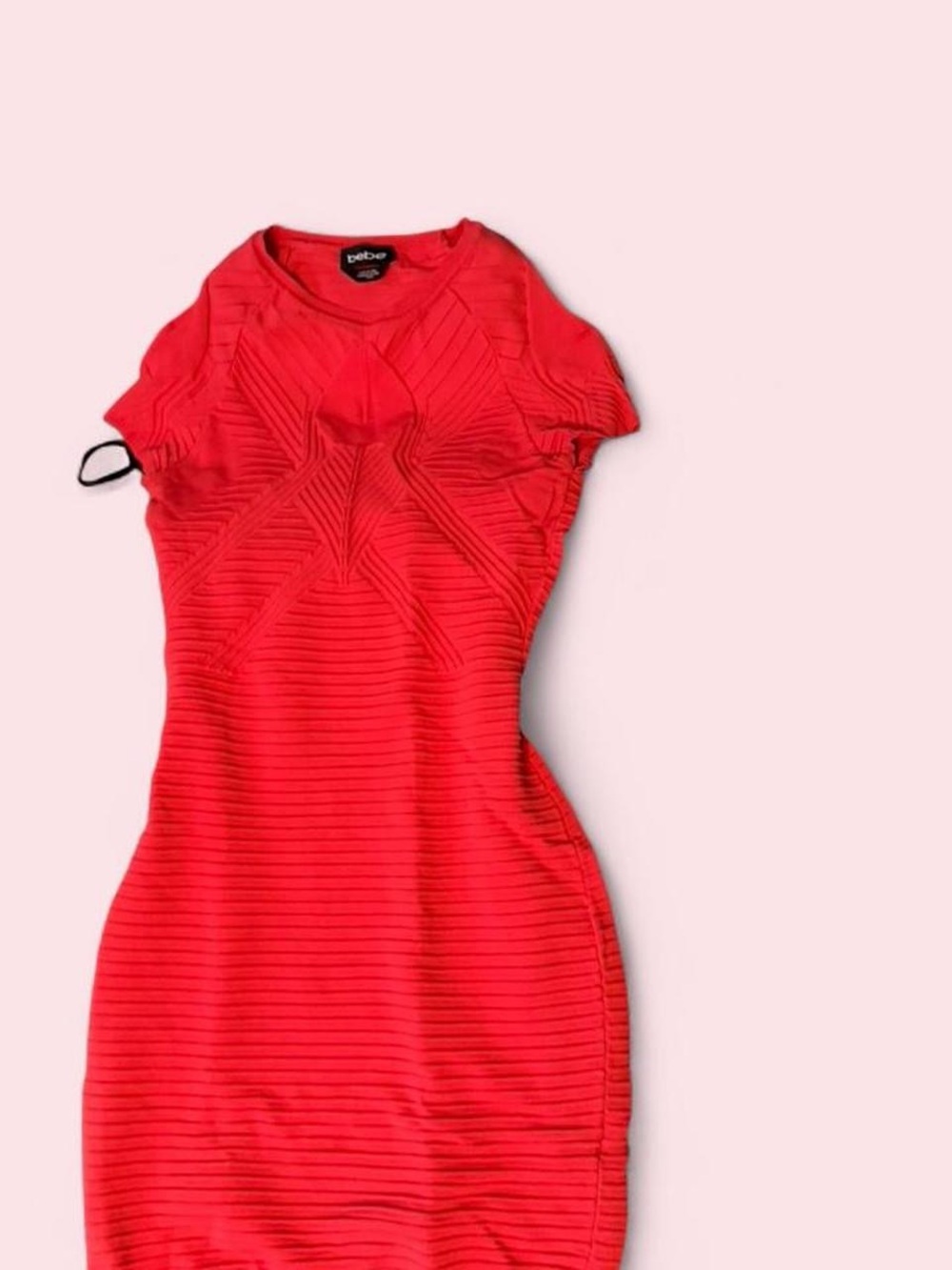 bebe Red Ribbed Mini Dress - Picture 2 of 8